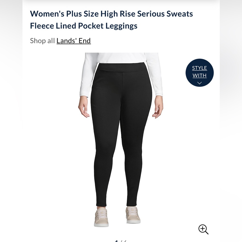 Land’s End Women's Plus Size High Rise Serious Sweats Fleece Lined Leggings